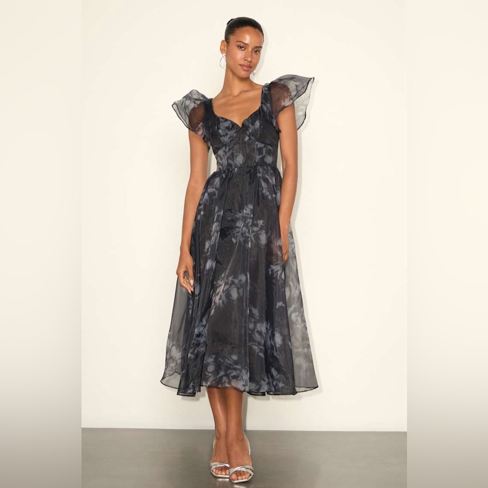 Lulus Black Floral Organza Dress